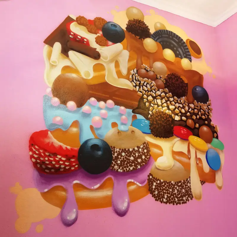 Candy-themed decoration for a donut shop in Marburg, Germany